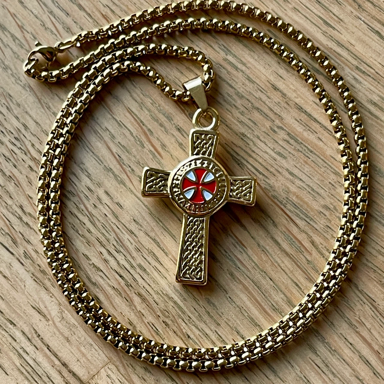 Golden Double sided Knights Templar Cross stainless necklace - photo 3
