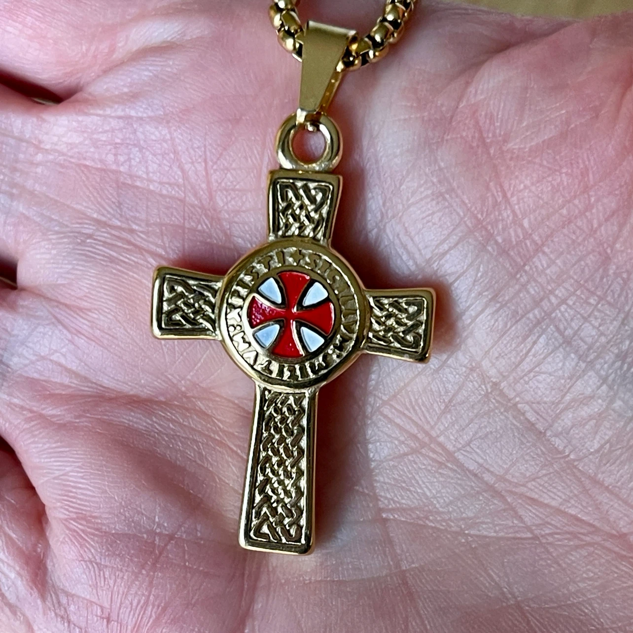 Golden Double sided Knights Templar Cross stainless necklace - photo 4