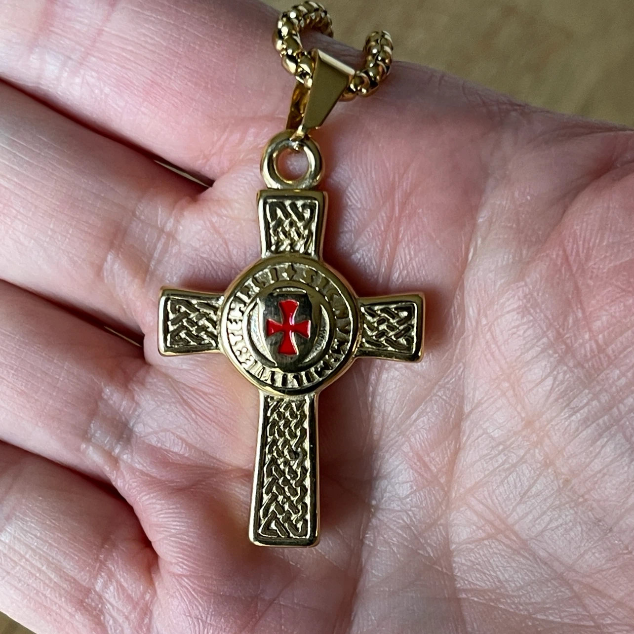 Golden Double sided Knights Templar Cross stainless necklace - photo 5
