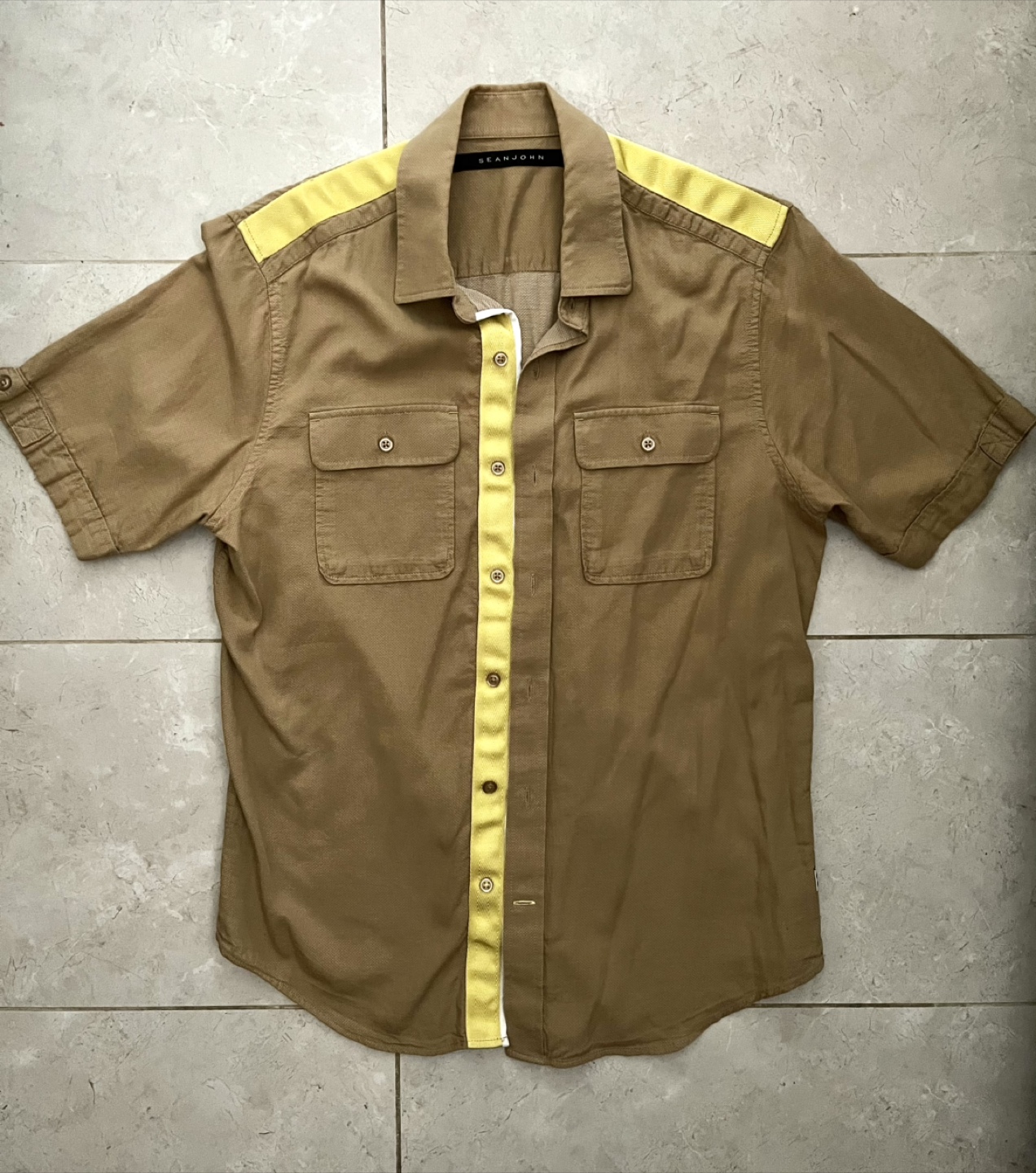 Sean John Tan and Yellow Short Sleeve Shirt
