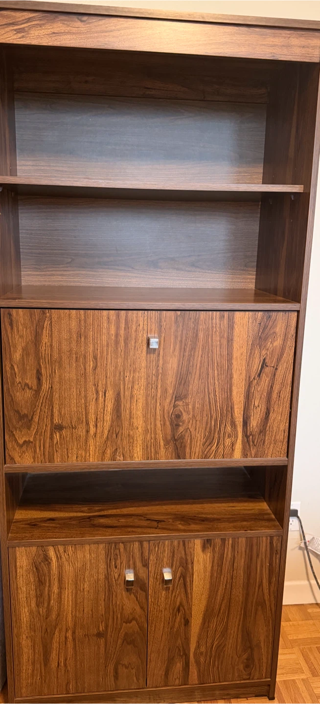 Dark Wood Laminate Bookshelf with Cabinet