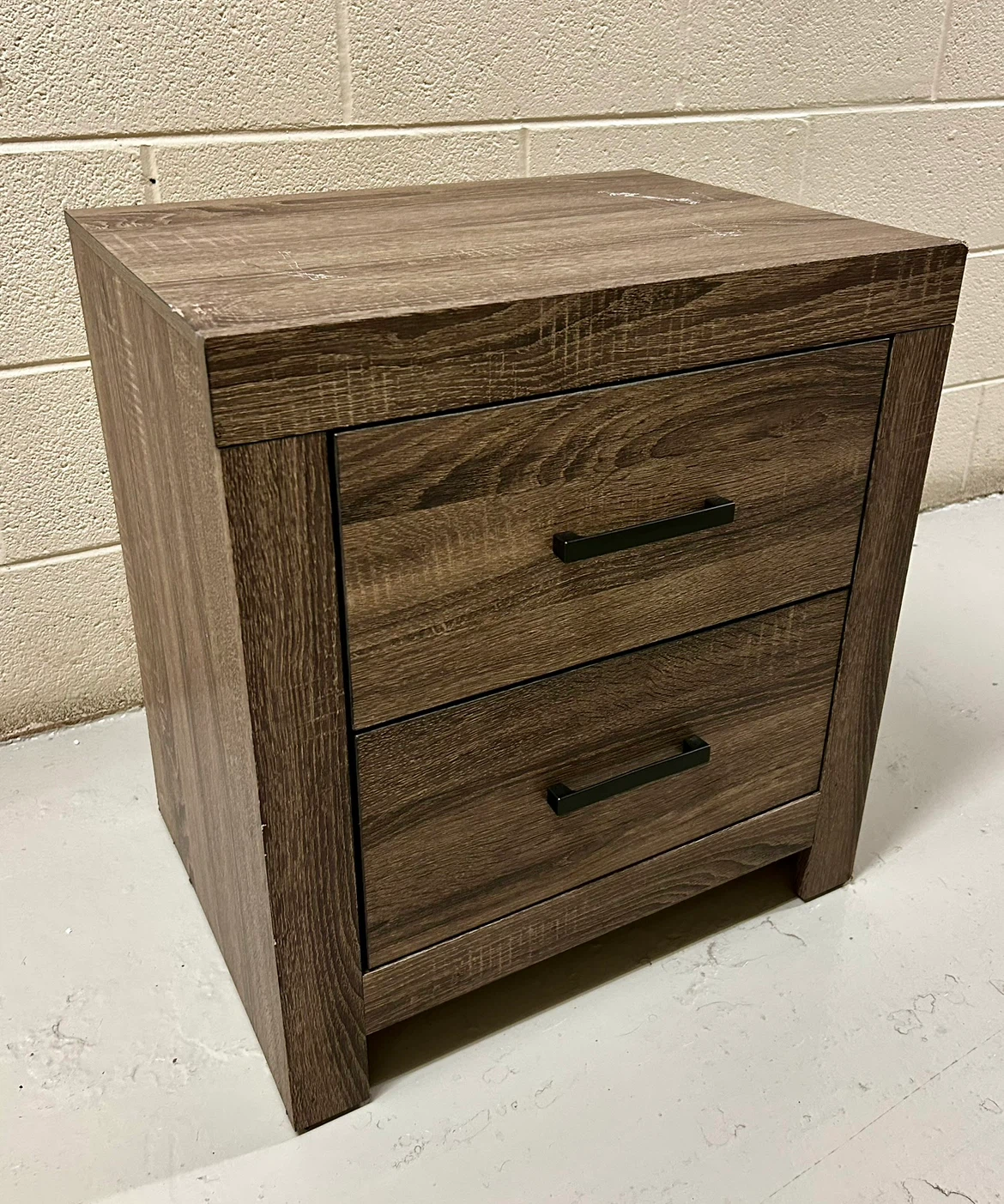 SALE 2 drawer nightstand in dark brown wood grain