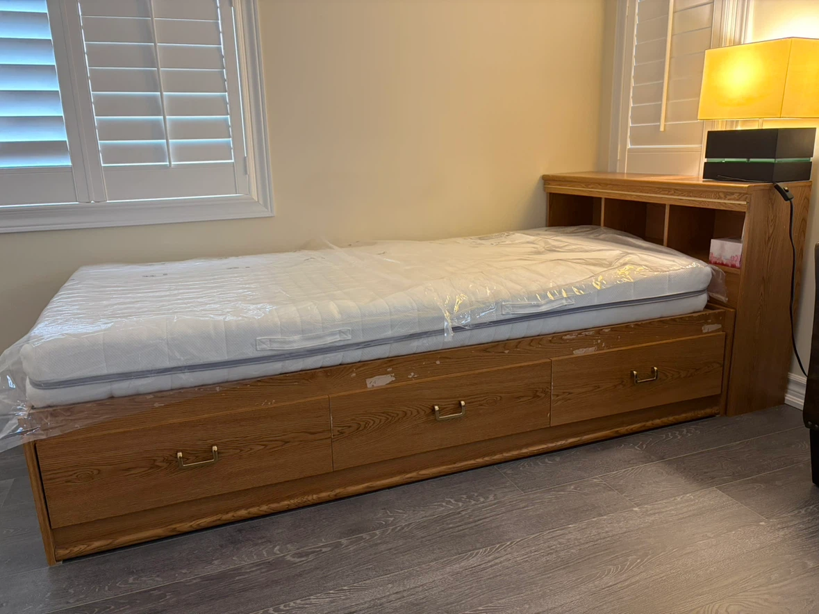 Twin Bed with Built-in Headboard Storage and Drawers