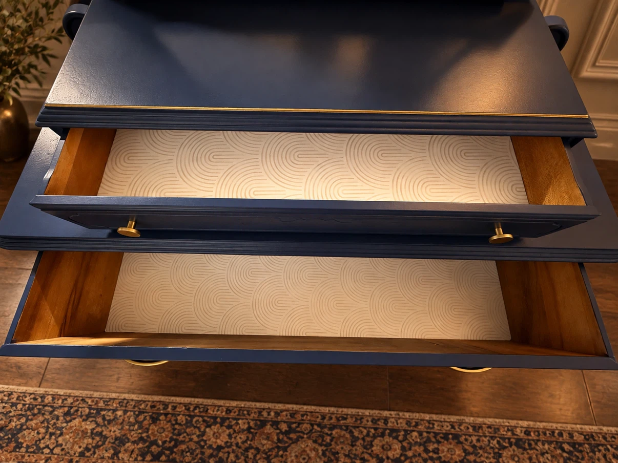 Vintage Navy Blue Vanity with Mirror & Brass Hardware - photo 3