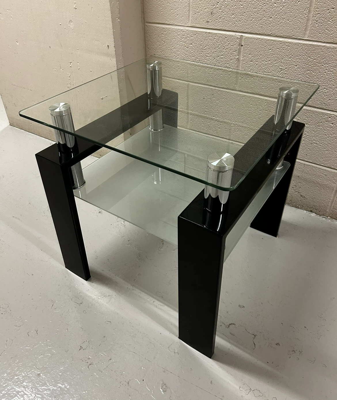 SALE Modern Glass and Black Side Table