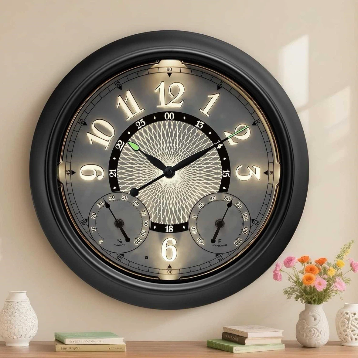 Clock Waterproof 15 Inches with AI Auto Light Smart Sensor,Large