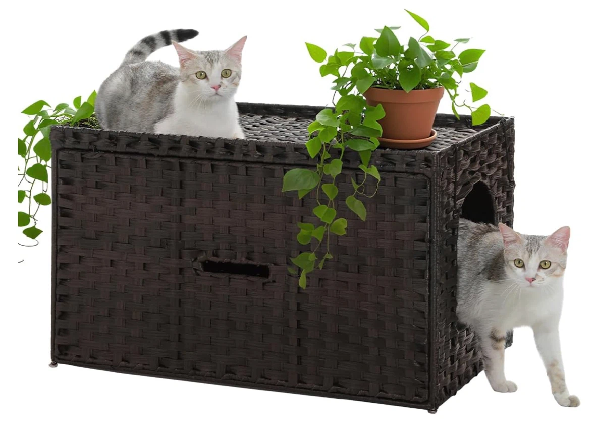 New Wicker Cat Litter Box House Enclosure