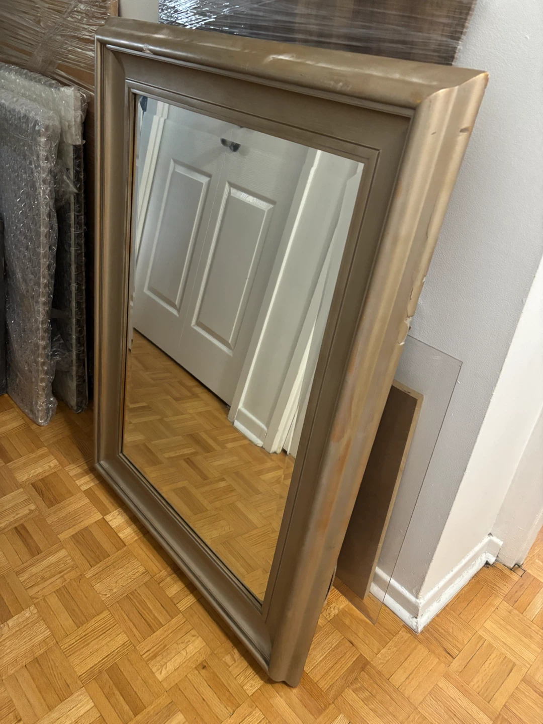 Large champagne gold rectangular wall mirror