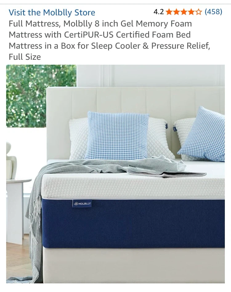 Molblly 8 inch Gel Memory Foam Mattress - Full Size
