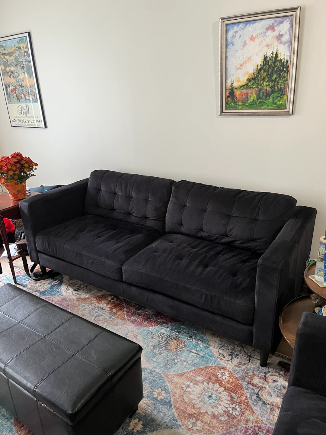 Black Upholstered Sofa and 2 Matching armchair set - photo 3
