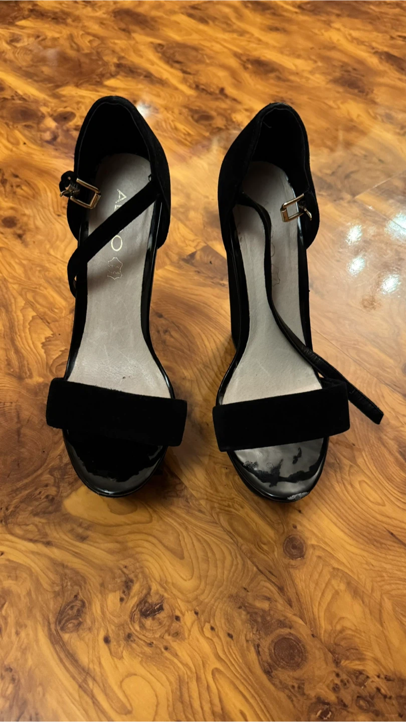 ALDO Black Suede Wedge Sandals