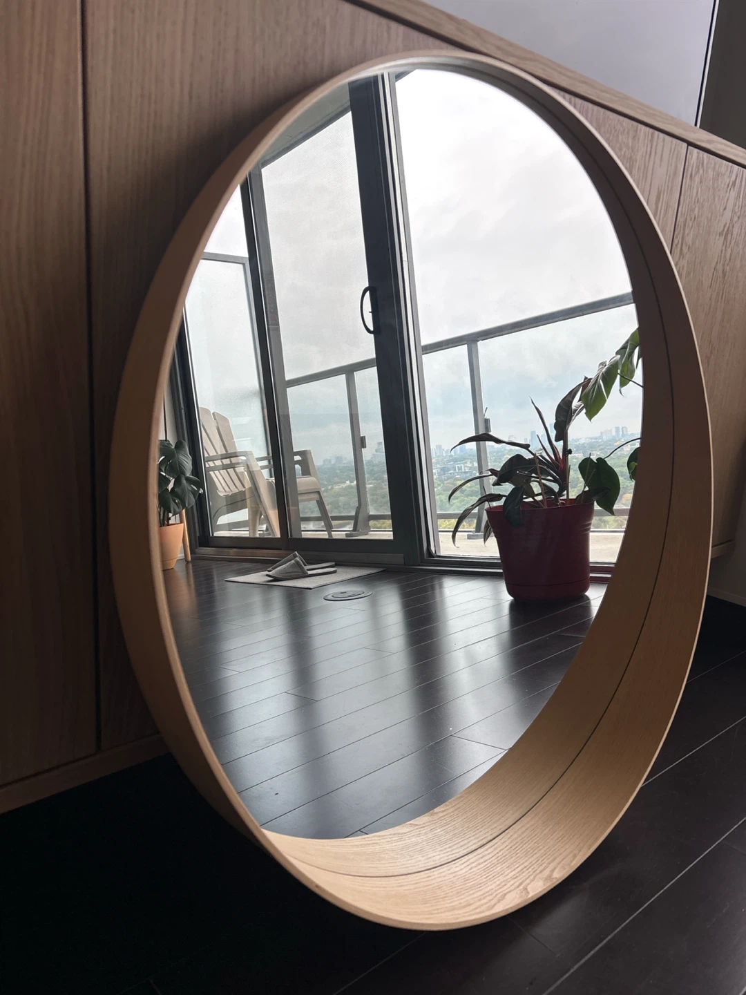Large Round Wooden Wall Mirror - photo 3