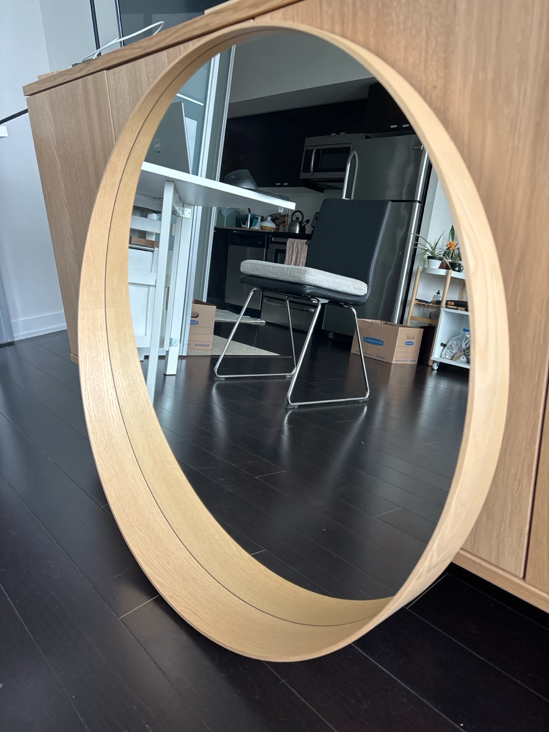 Large Round Wooden Wall Mirror - photo 2