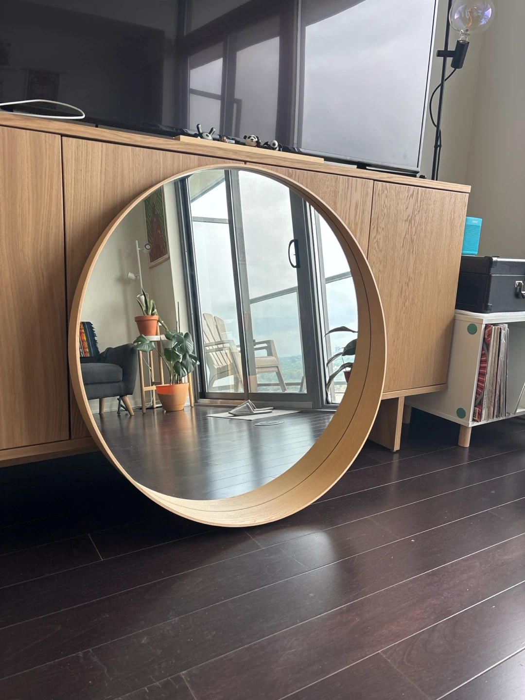 Large Round Wooden Wall Mirror - photo 4