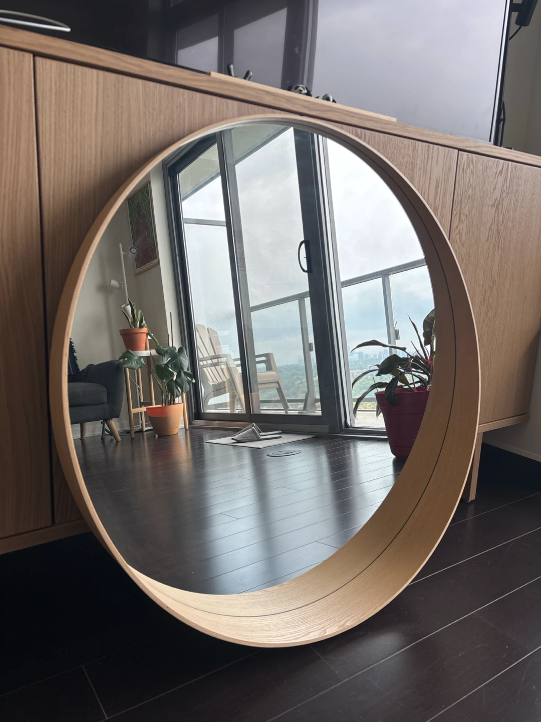 Large Round Wooden Wall Mirror