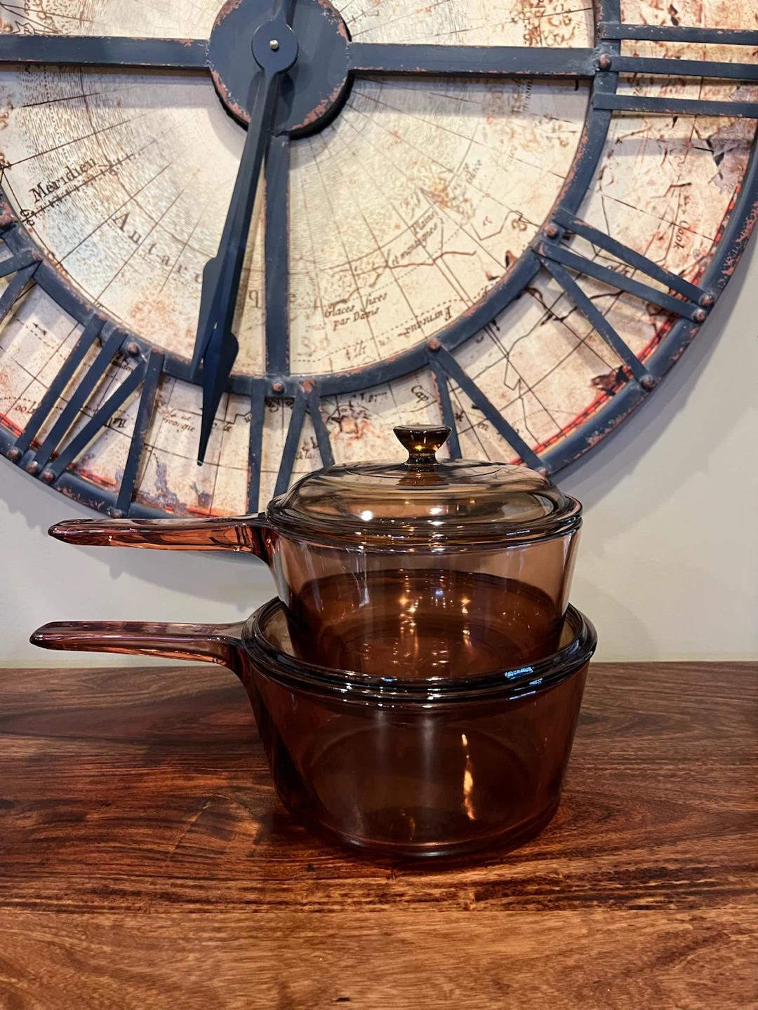 Vintage Visions Amber Glass Saucepan Set