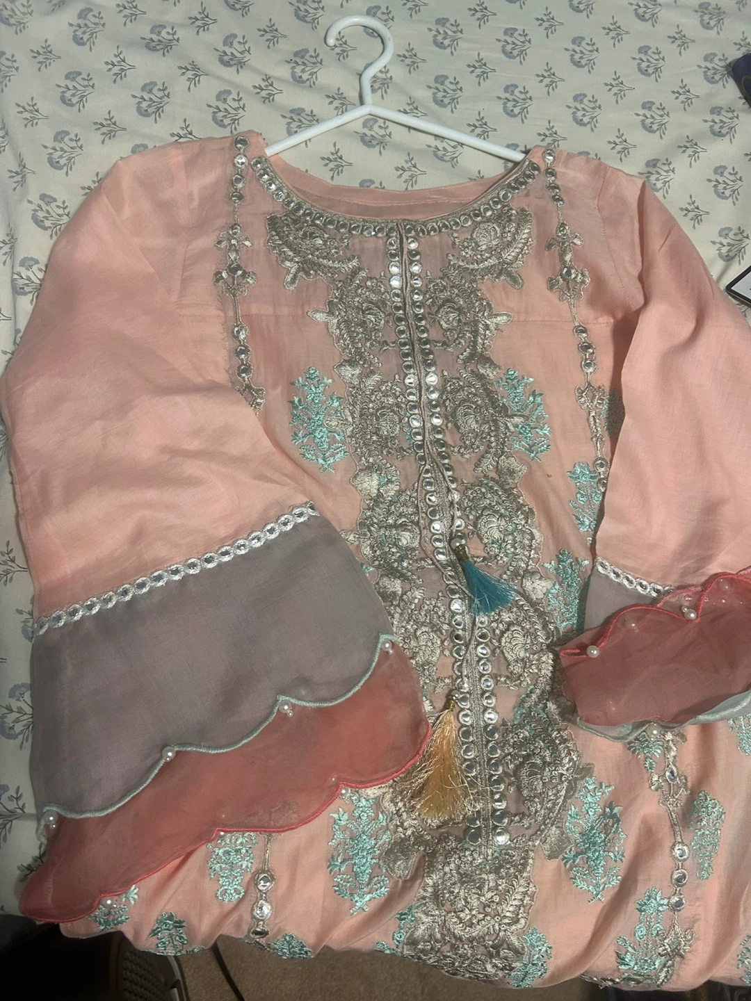 Peach Pakistani Suit with Embellished Dupatta