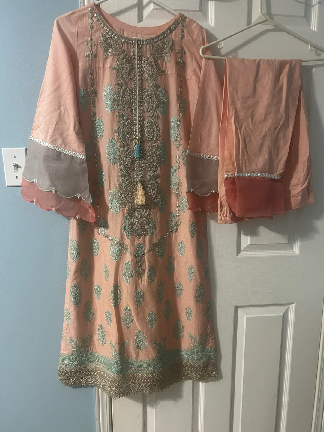 Peach Pakistani Suit with Embellished Dupatta - photo 2