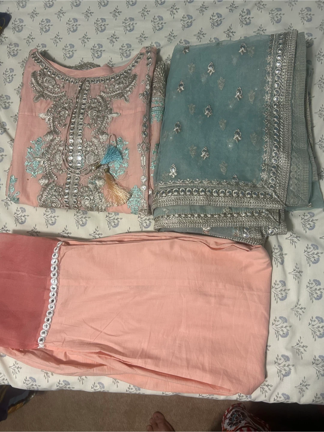 Peach Pakistani Suit with Embellished Dupatta - photo 3