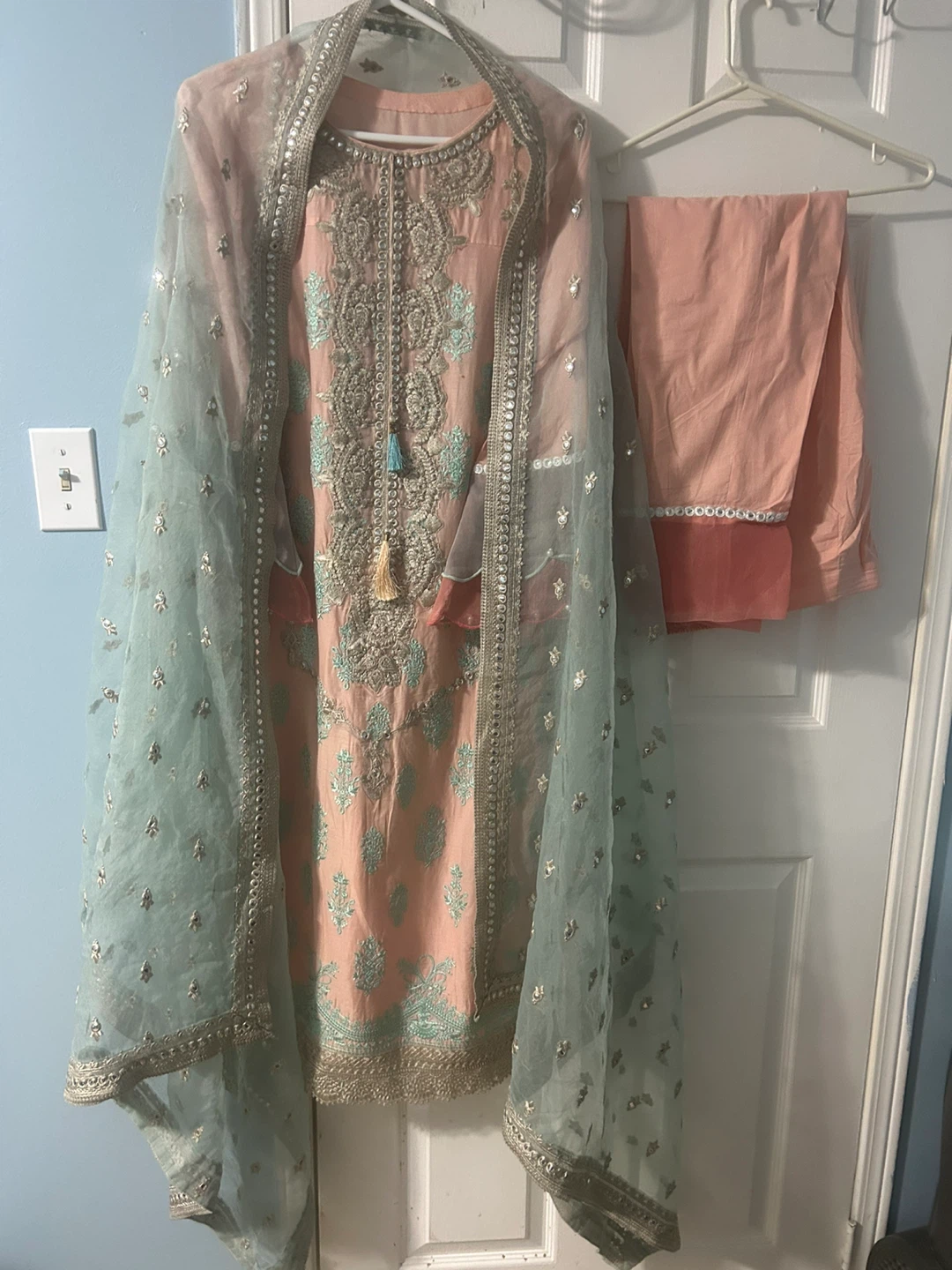 Peach Pakistani Suit with Embellished Dupatta - photo 4