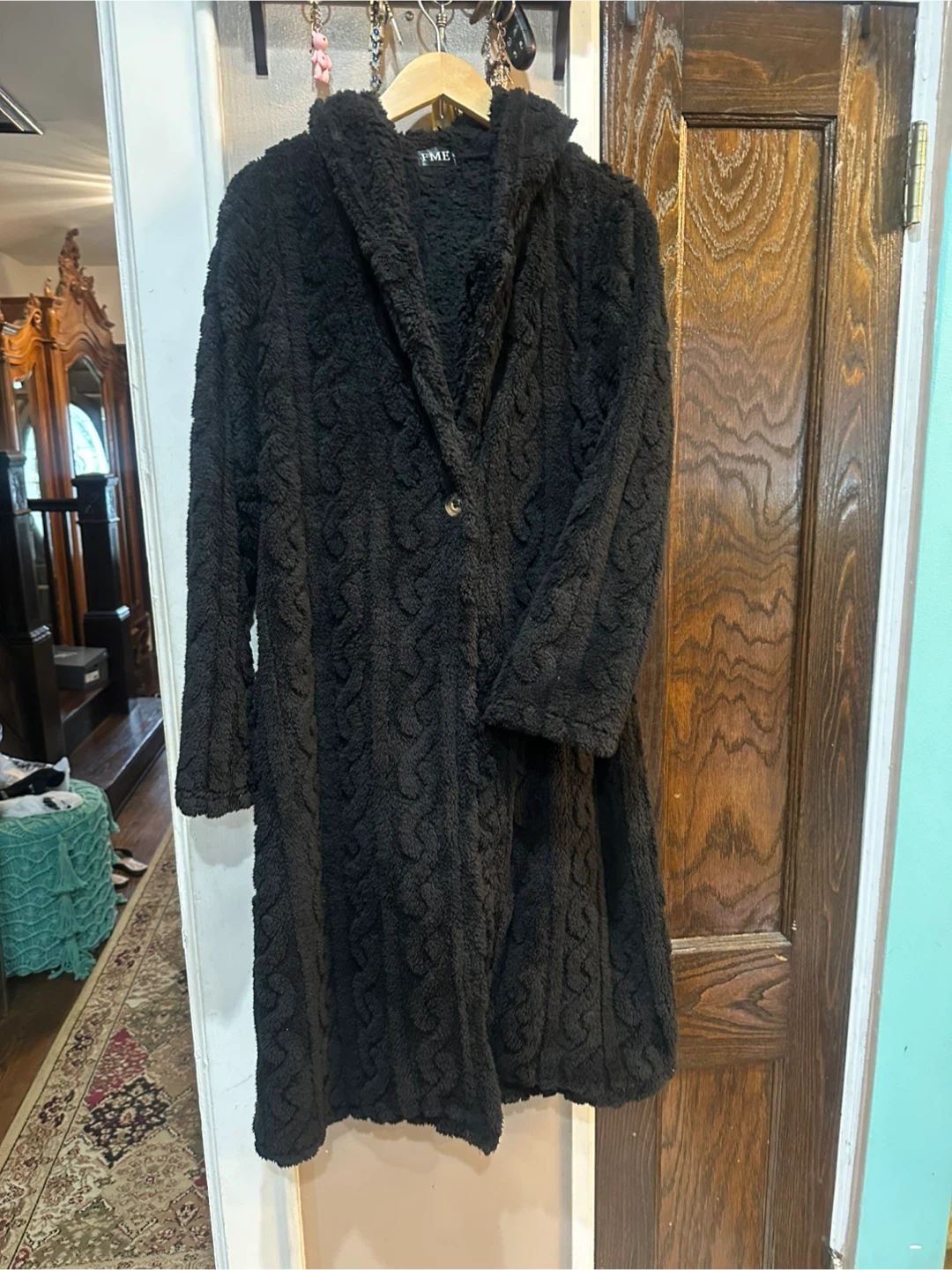 FME Black Faux Fur Hooded Coat