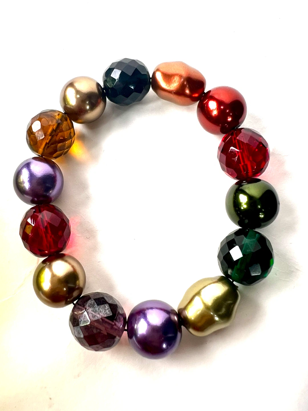 Joan Rivers Multicolor Faceted Bead Faux Pearl Stretch Bracelet