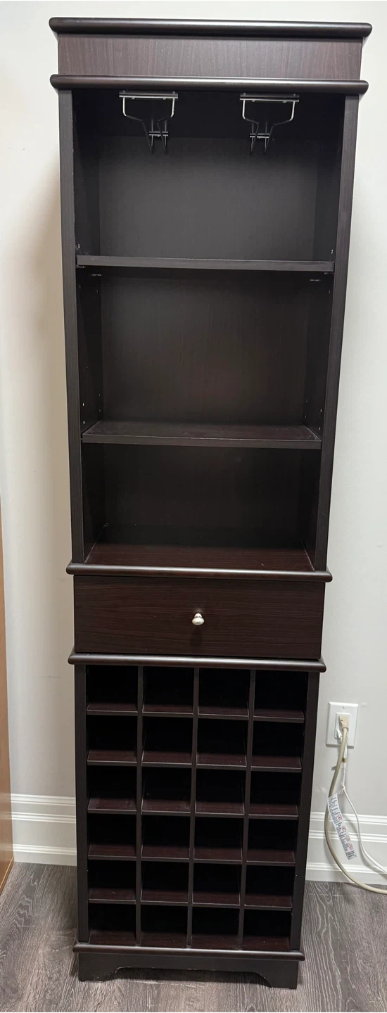 Espresso Wood Wine Cabinet & Bar Hutch – Excellent Condition