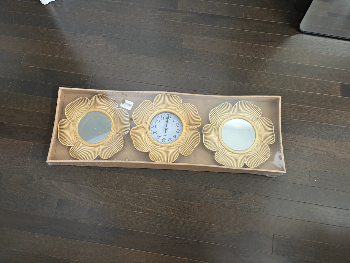 Gold Flower Wall Clock and Mirror Set - photo 2