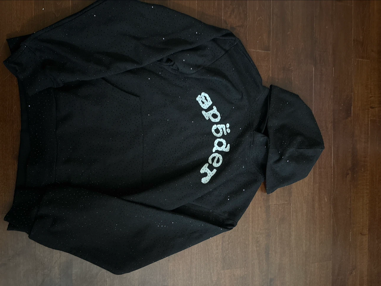 Sp5der Black Rhinestone Hoodie