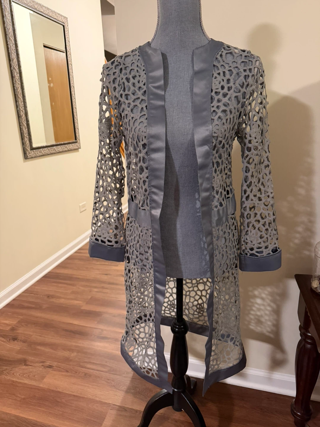 Gray Laser Cut Lace Cardigan size medium