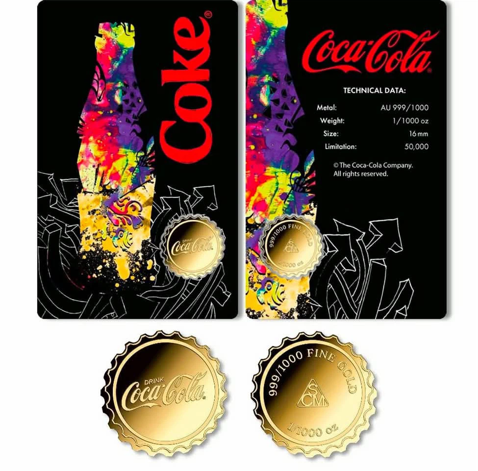 Officially Licensed Coca-Cola 1/1000 oz Fine Gold Cap Coin