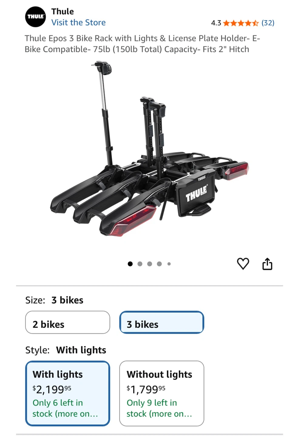 Thule Epos 3 Bike Rack with Lights
