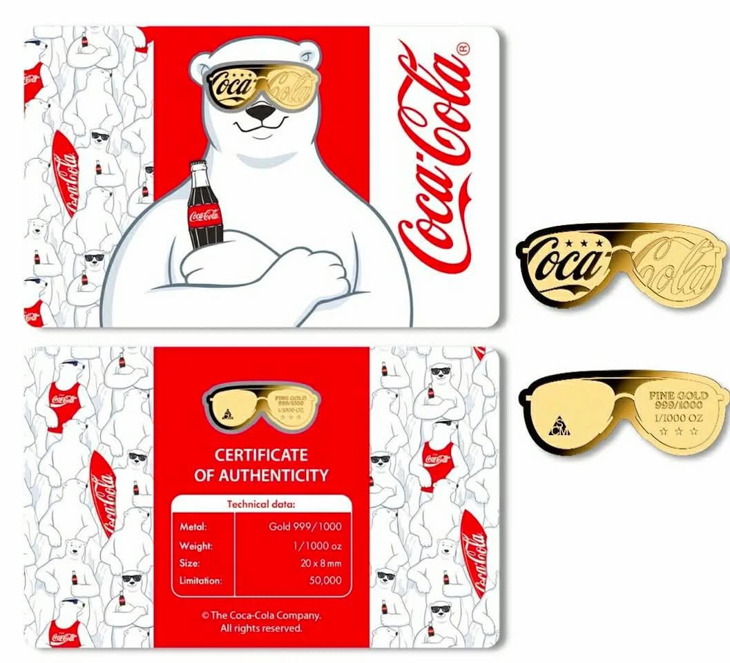Coca-Cola Polar Bear 1/1000 oz Gold Sunglasses