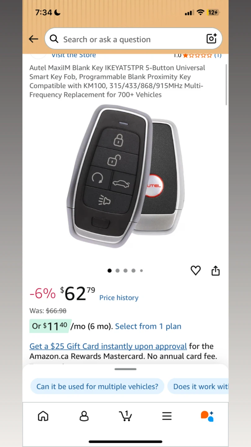 Autel MaxiIM IKEYAT5TPR 5-Button Universal Smart Key Fob