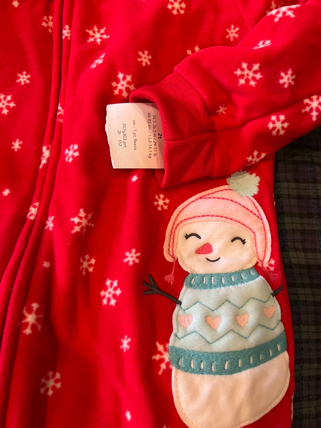 Carter's Red Snowflake Fleece Footed Pajamas 2T - photo 2