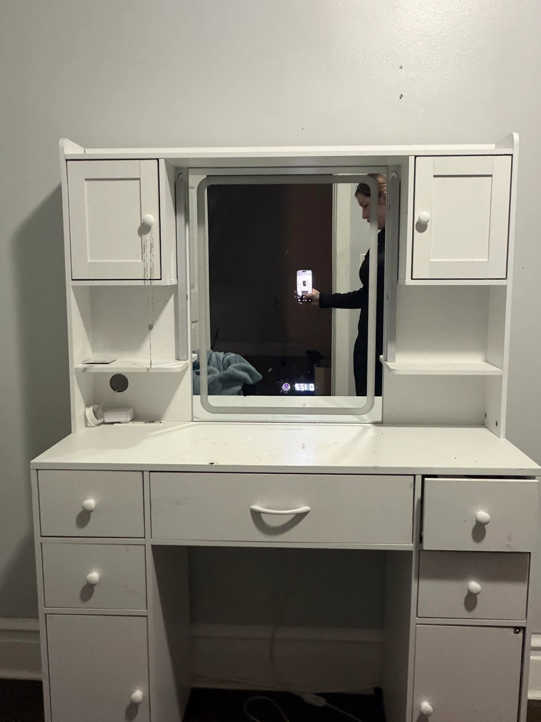 White Vanity Desk with LED Lighted Mirror - photo 2