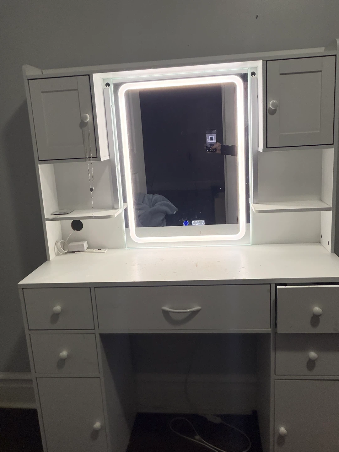 White Vanity Desk with LED Lighted Mirror - photo 4