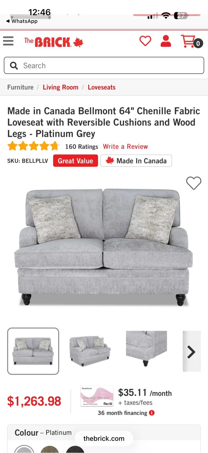 The Brick Bellmont Chenille Loveseat – Platinum Grey