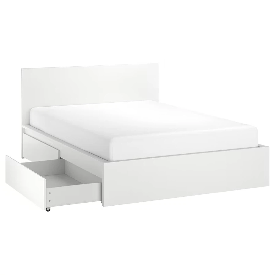 IKEA White Queen Size Malm bed frame + 2 Storage Drawers - photo 3