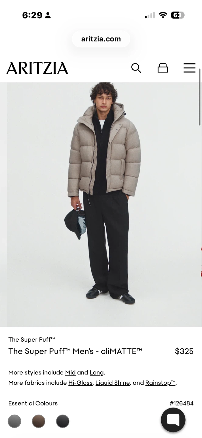 New Aritzia The Super Puff Men's cliMATTE