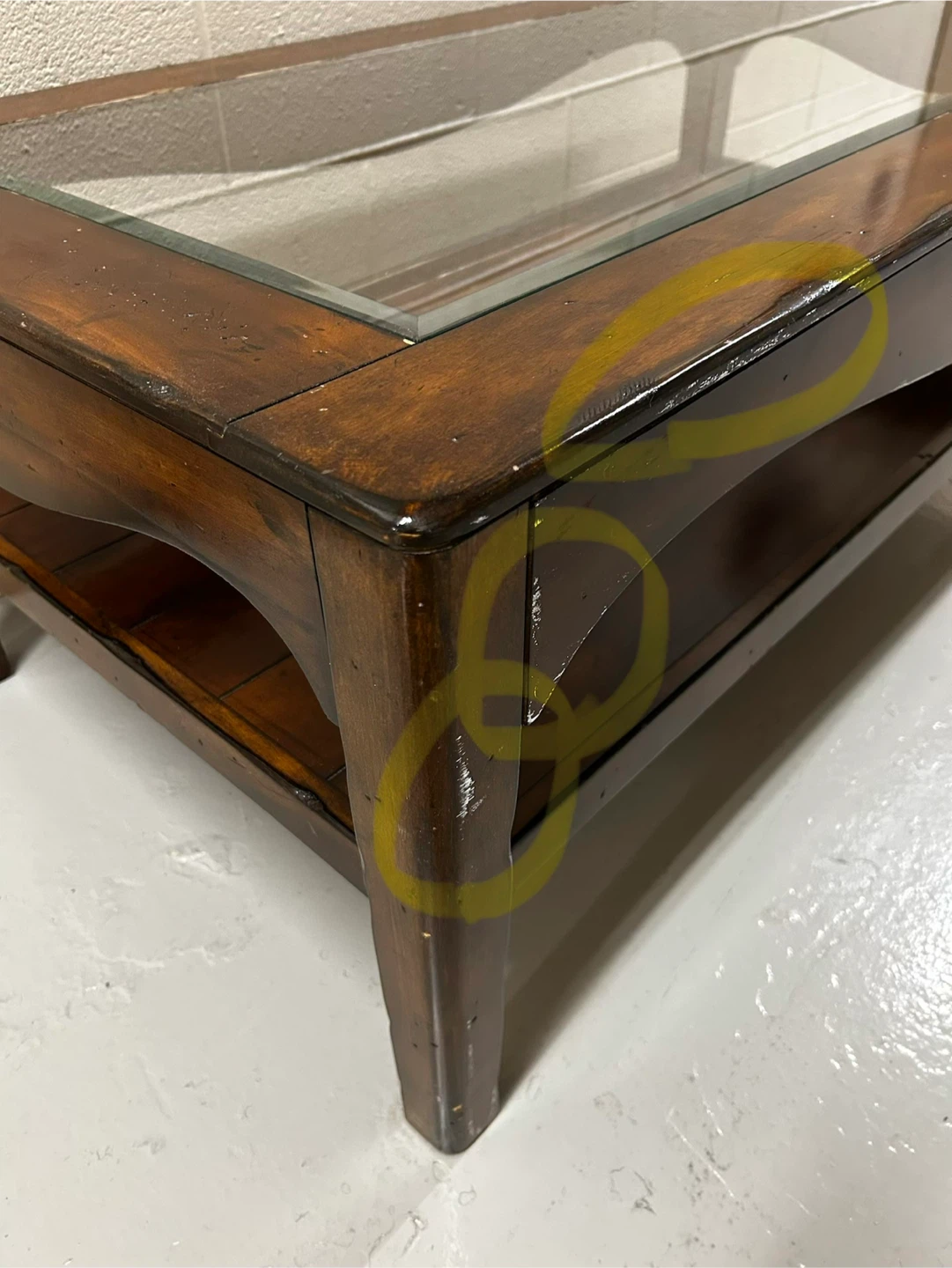 Large Wooden Coffee Table with Glass Top - photo 2