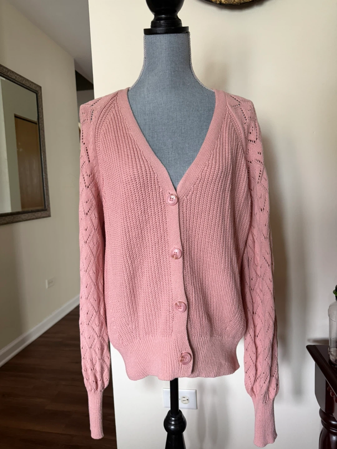 Pink V-Neck Cardigan Sweater size large