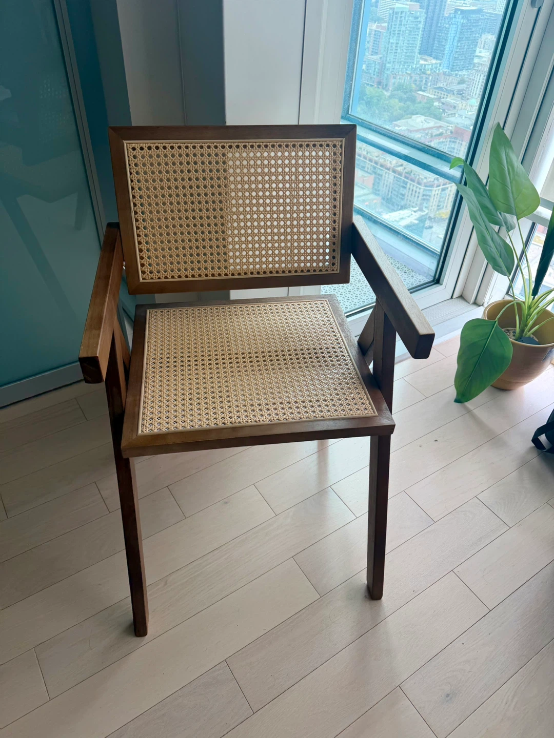 Walnut Brown Cane Rattan Accent Chair –  Mid-Century Design