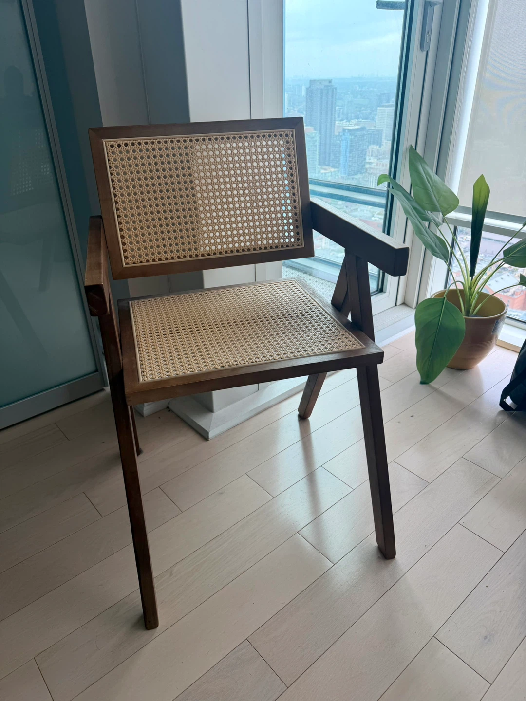 Walnut Brown Cane Rattan Accent Chair –  Mid-Century Design - photo 2