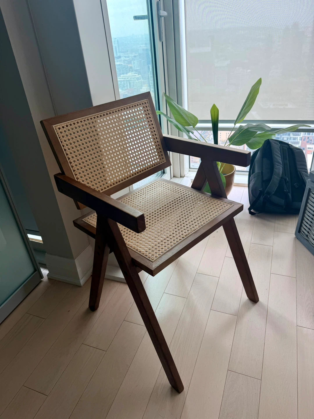 Walnut Brown Cane Rattan Accent Chair –  Mid-Century Design - photo 3