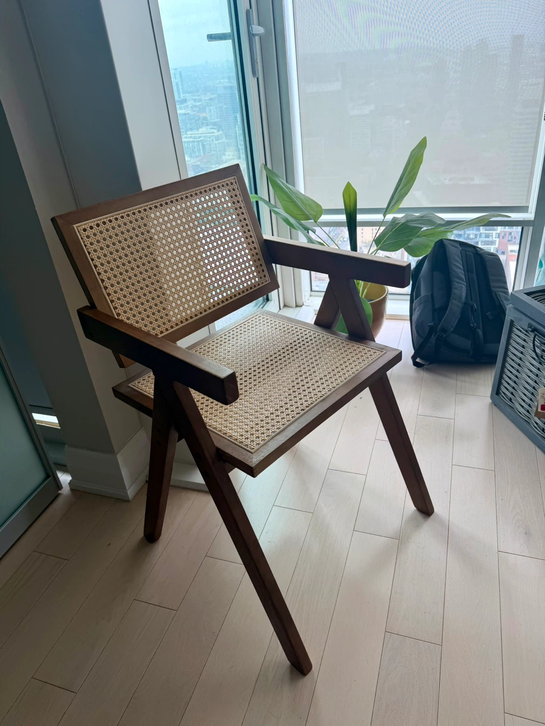 Walnut Brown Cane Rattan Accent Chair –  Mid-Century Design - photo 4