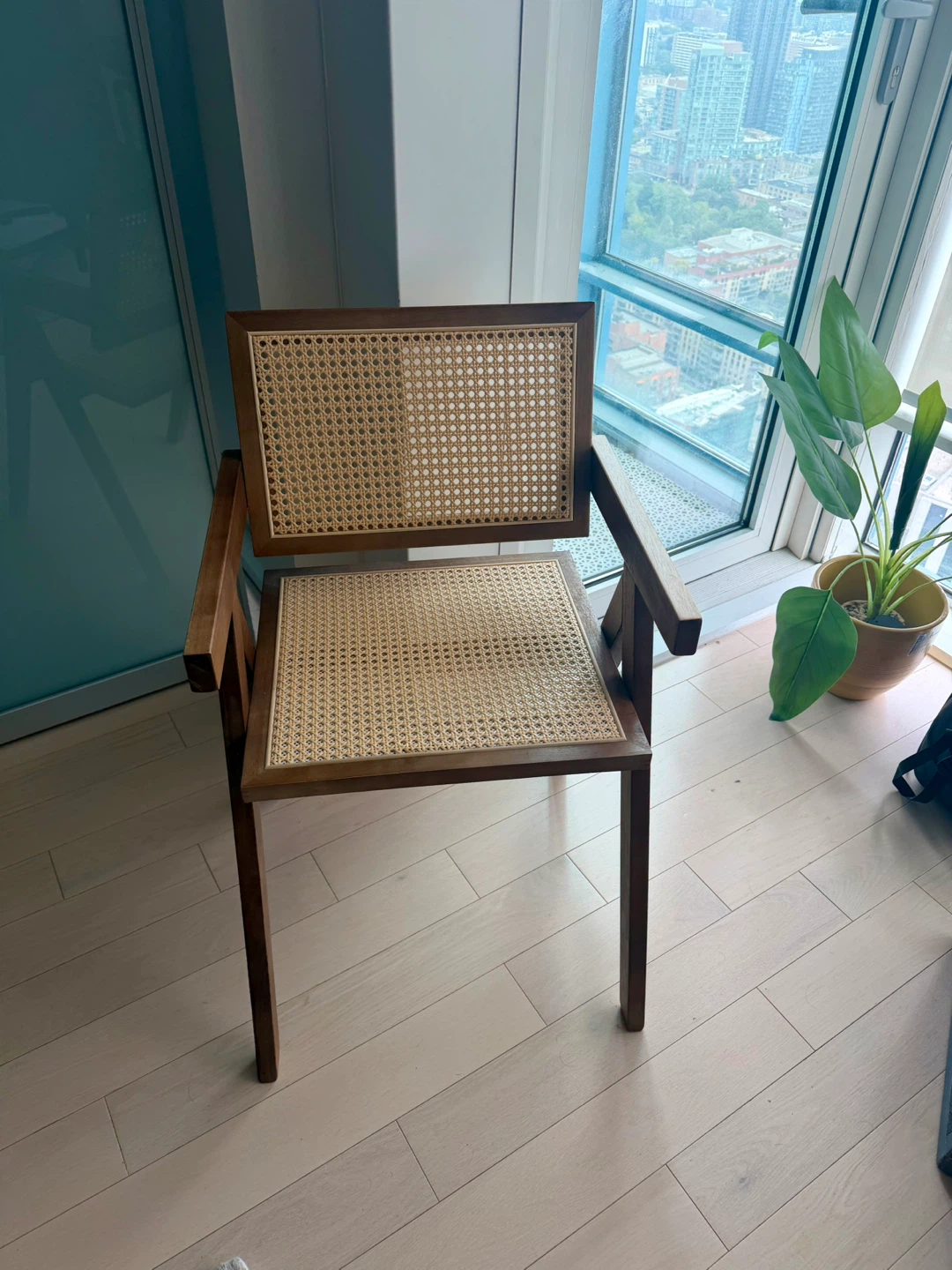 Walnut Brown Cane Rattan Accent Chair –  Mid-Century Design - photo 5