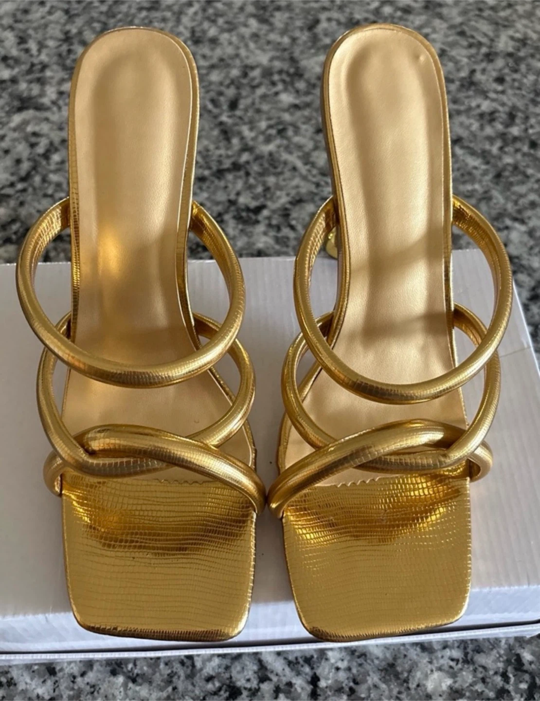 Metallic Gold Multi Strap Slide Heels - New