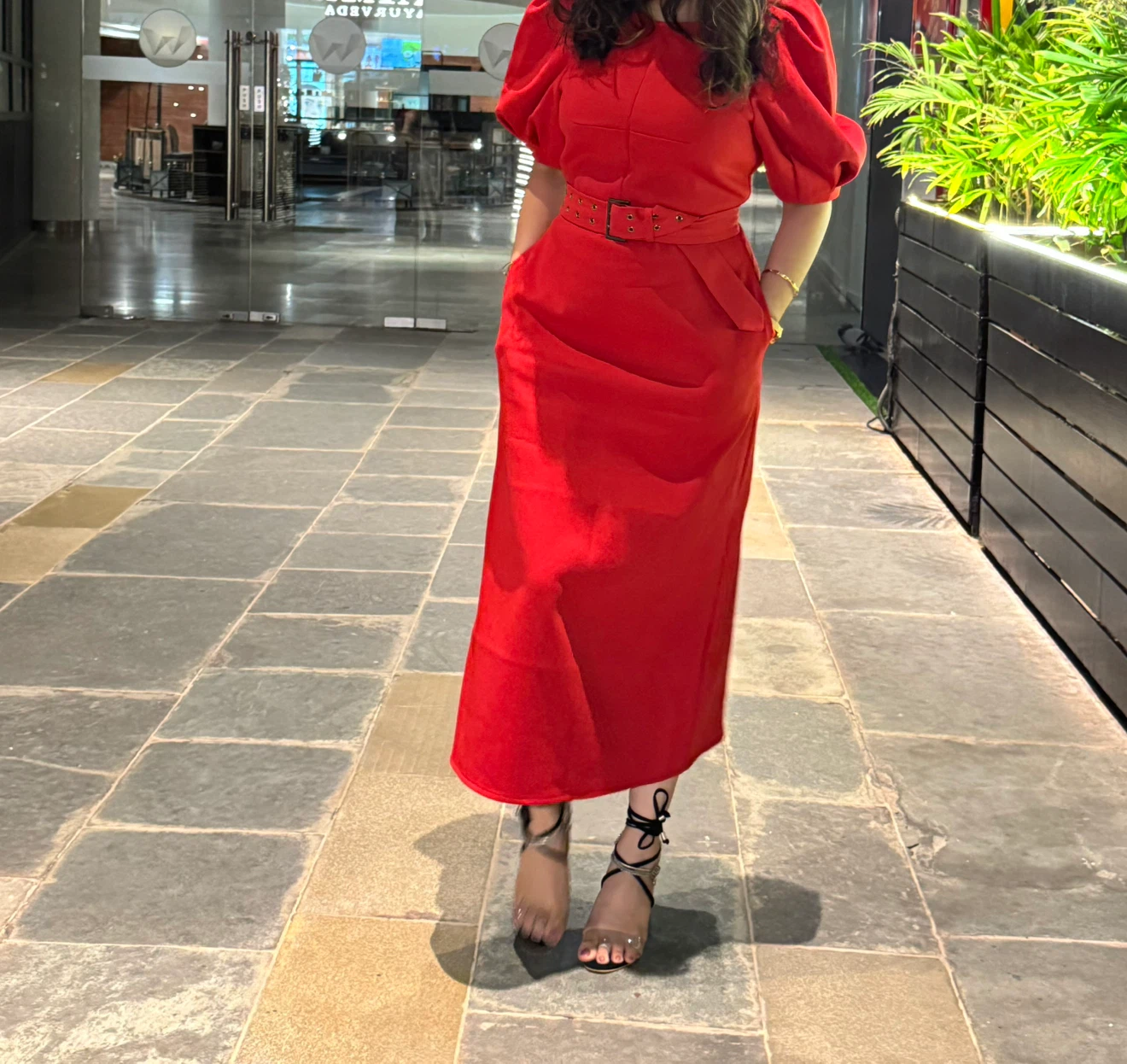 Ted Baker Red Puff-Sleeve Midi Dress with Belt - photo 2