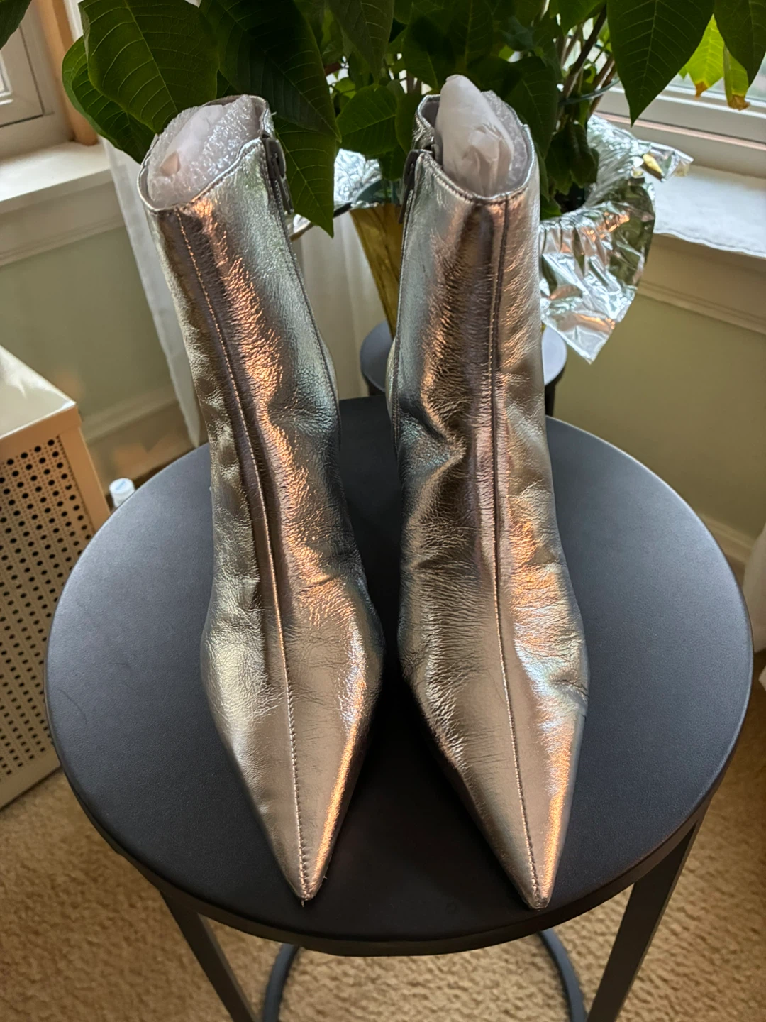 Arezzo Jemma Mid-Block Leather Booties Silver - photo 2
